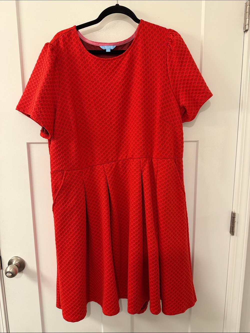 Textured Red Fit-and-Flare Dress